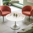 thumbnail image 4 of Orange Grey Floral Elastic Fitted Round Table Cover Spring Flowers Waterproof Outdoor Tablecloth for Holiday Party, Picnic, Patio & Dining Fits Tables Up to 55"-60", 4 of 8