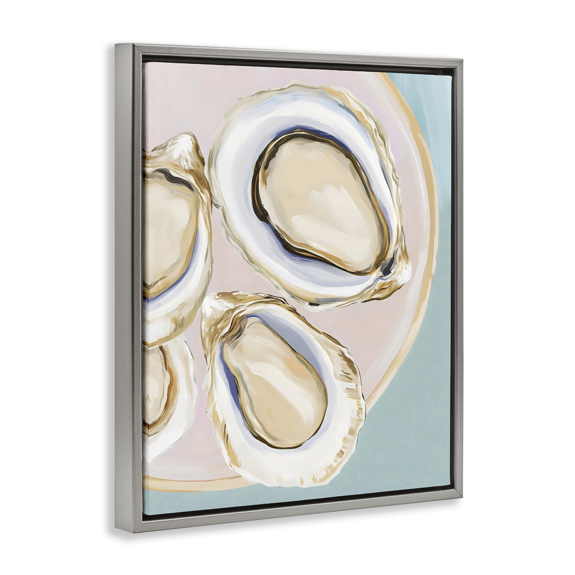 Stupell Industries Plate of Oysters Gray Framed Floater Canvas Wall Art, design by The Prints Vibe