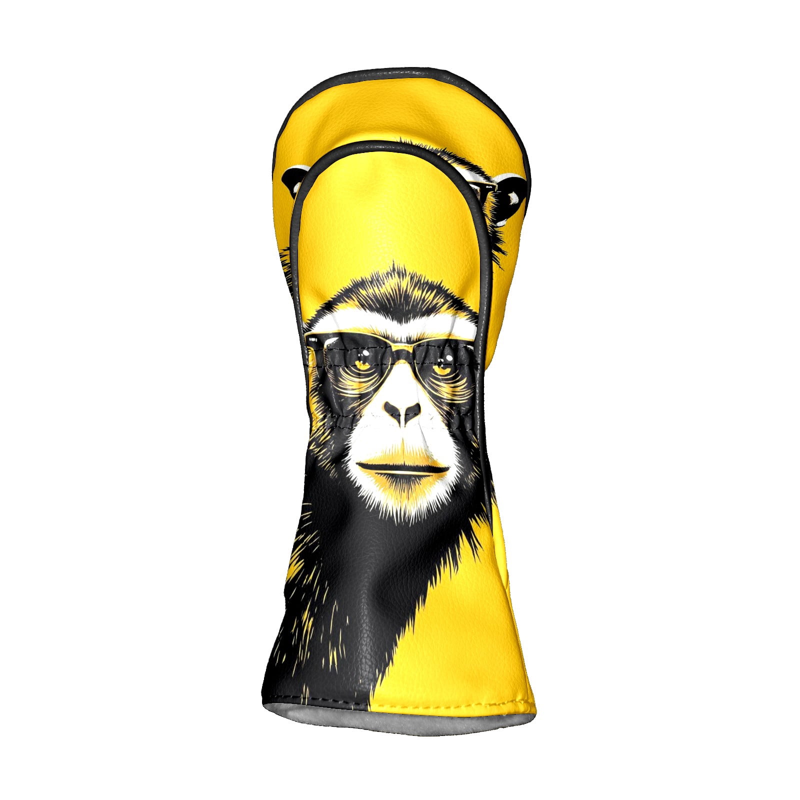 Golf Club Covers, Monkey Yellow Premium PU Leather Driver Hybrid Putter Head Covers with Velvet Lining, Waterproof Golf Gifts for Men Women