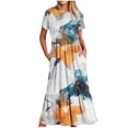 thumbnail image 2 of Ventes de Liquidation Aujourd'hui Offres Iumwxz Robes à Manches Courtes et Col Rond pour Femmes Tunique Décontractée Ample Robe Longue Plissée Robe à Imprimé Floral Robes Décontractées pour Femmes Robes Douces et Confortables pour Festival, 2 of 5