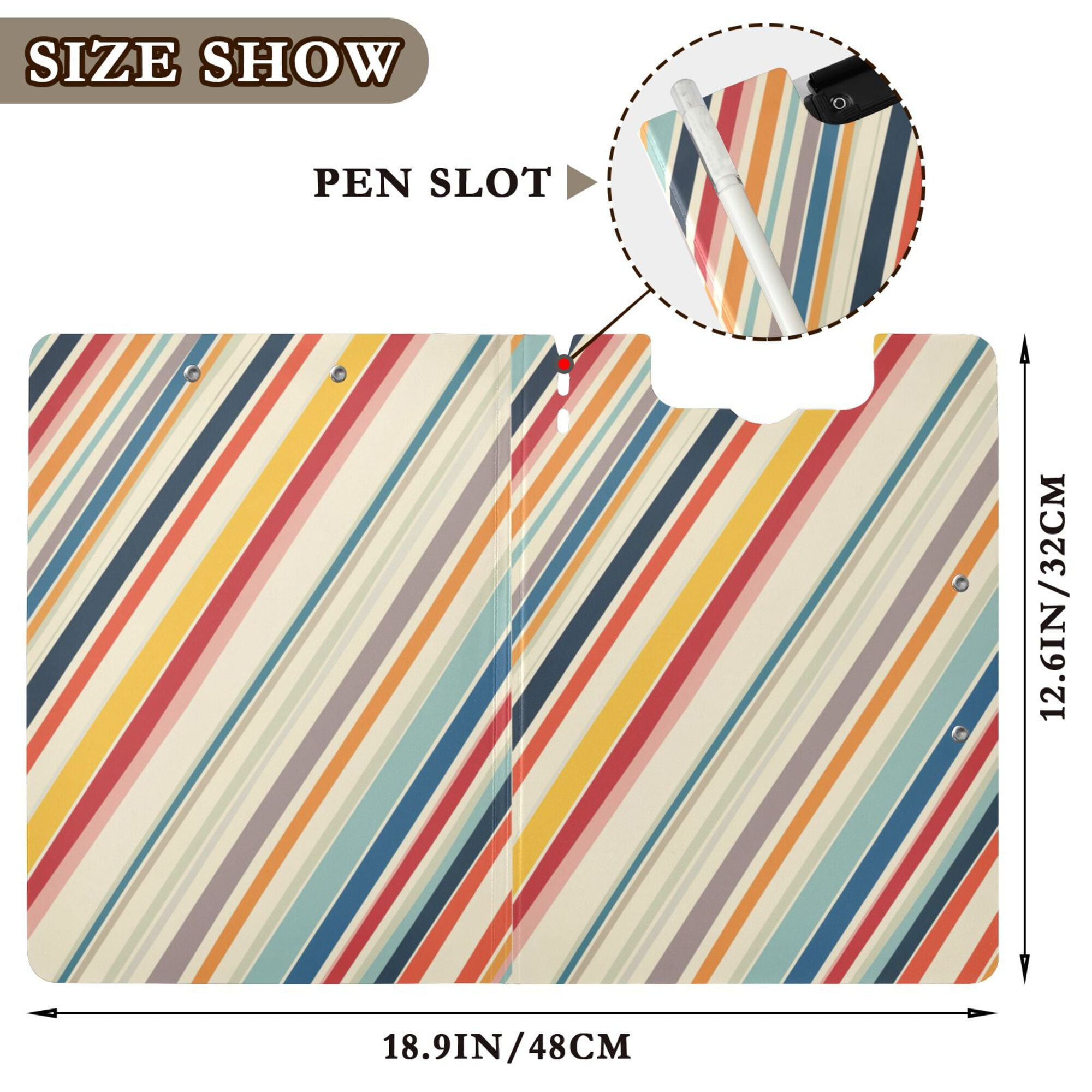 FORMRS A4 Clipboard Folder with Pen Holder Horizontal Foldable School Office Binder, Striped Pattern