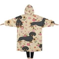 thumbnail image 2 of Oversized Wearable Blanket Hoodie,Dachshund and Flower Sherpa Blanket Hoodie with Super Pockets,Super Warm Fuzzy Pullover for Women & Men, 2 of 6