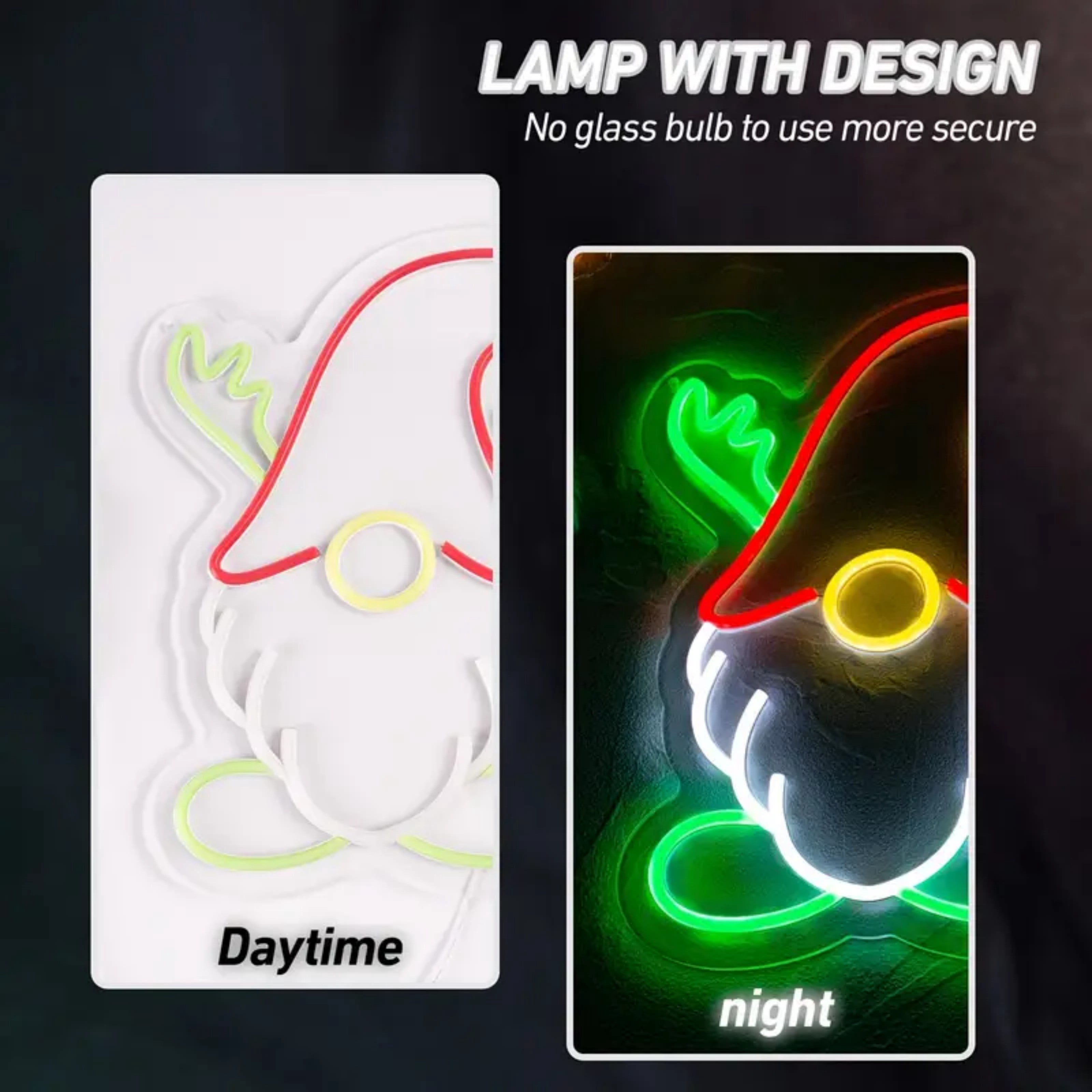 UPONRAY Christmas Gnome Neon Signs, 15"*12.3" Dimmable & USB-Powered LED Neon Light, Stylish Wall Decor for Christmas Tree, Bed Room, Living Room, Party, Bar
