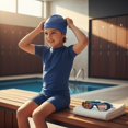 thumbnail image 1 of Juego de 5 piezas de gafas y gorro de natación para hombres y mujeres adultos en piscina. Azul, 1 of 8