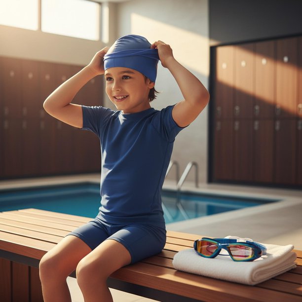 Juego de 5 piezas de gafas y gorro de natación para hombres y mujeres adultos en piscina. Azul