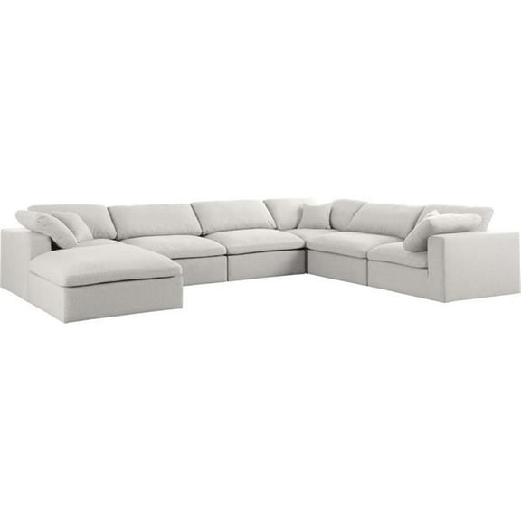 Maklaine Contemporary Cream Durable Linen Fabric Modular Sectional Sofa