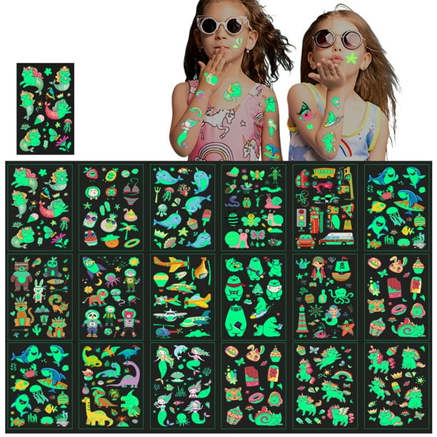 Pegatinas De Tatuaje Luminosas Para Niños Que Brillan En La Oscuridad Tatuajes Temporales Pegatinas De Tatuaje De Dibujos Animados Regalo De Fiesta 16 Hojas Noticed HA036811-00