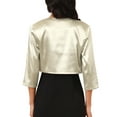 thumbnail image 3 of INSPIRE CHIC Women's Satin Shrugs 3/4 Sleeve Open Front Elegant Cropped Bolero Cardigans M Champagne, 3 of 6