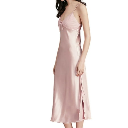 

Women s Satin Silk Nightdress Spaghetti Sling Strap Sleeveless Nightgowns with Lace Sexy Home Wearing XL Camel
