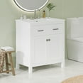 thumbnail image 3 of 30-inch Bathroom Vanity with Ceramic Sink, Modern White Single Bathroom Cabinet with 2 Doors and a Shelf, Soft Close Doors, Solid Wood Frame, White, 3 of 7