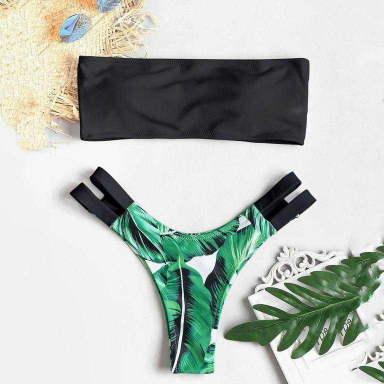 Women's Bandeau Swimwear Swim Skirt Flower Printed Tummy Control Swimming  Suits for Women 