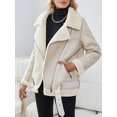 thumbnail image 3 of -Chaqueta gruesa y cálida de piel Fuax para mujer, abrigo holgado con cinturón para motociclista, Otoño e Invierno, 3 of 5