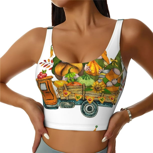 Balery Thanksgiving Truck Sujetadores deportivos con espalda cruzada para mujer, acolchados, sin costuras, de alto impacto, ideales para yoga, gimnasio, entrenamiento y fitness.-