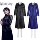 thumbnail image 2 of Disfraz de Cosplay familiar de Wednesday Addams para adultos y niños, uniforme escolar, chaqueta, falda, traje para mujer, ropa de fiesta de Halloween, 2 of 4