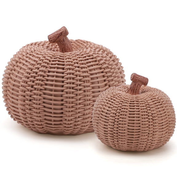 Ayieyill 2pcs Resin Pumpkin Figurines with Woven Texture Fall Decor Autumn Decor Thanksgiving Decorations for Home
