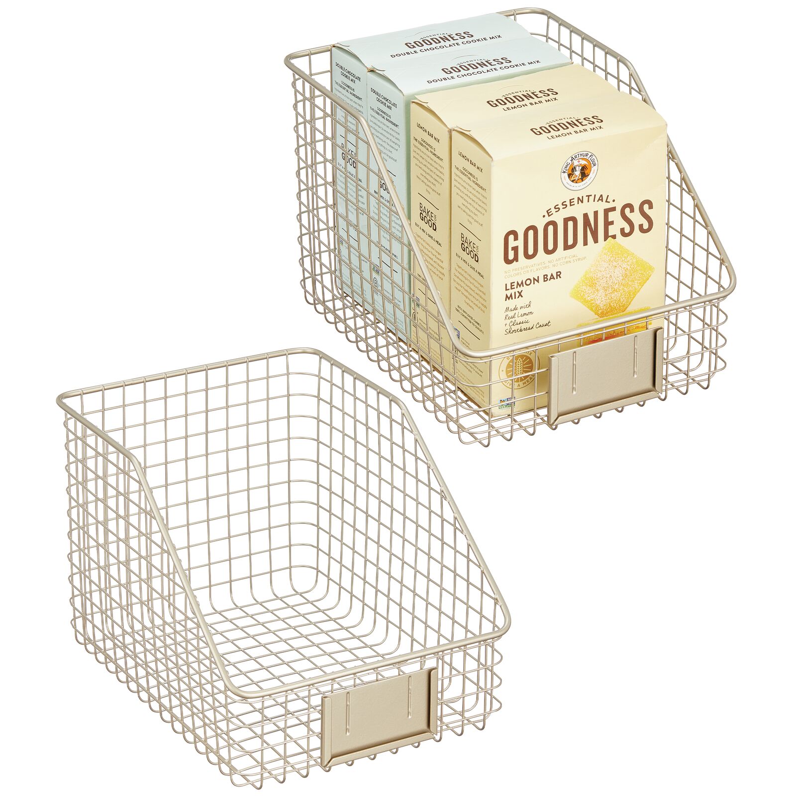 mDesign Slanted Rustic Metal Kitchen Food Storage Organizer Bin Basket