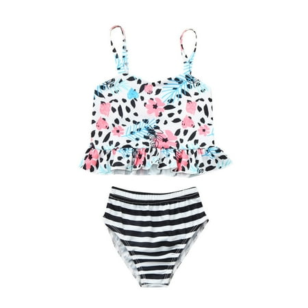 

IROINNID Toddler Girls Floral Striped Print 2pcs Bikini Swimsuit