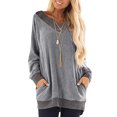 thumbnail image 1 of ICHUANYI Liquidación Mujeres Casual Color Block Manga Larga Cuello en V Bolsillos Camisetas Sudadera Blusa ICHUANYI WER202308233293, 1 of 8