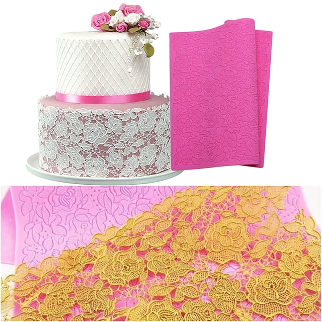 Rose Pattern Silicone Cake Molds | Lace Cake Edging & Sugar Flipping Pads for DIY Baking, Including Rose Patterns | Rose Lace Cake Molds, Silicone Baking Texture Pads, DIY Cake Decor Molds