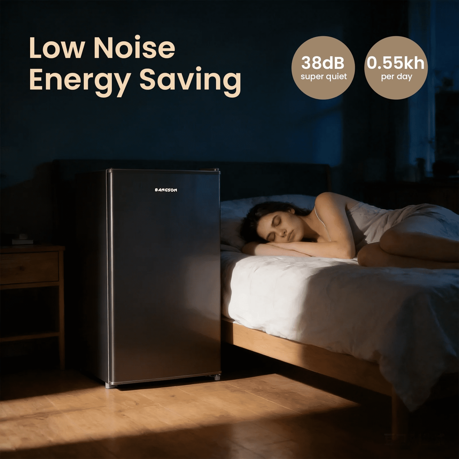 BANGSON 3.2 Cu.ft Mini Fridge with Freezer - Small Refrigerator for Bedroom Dorm Office, Compact Single Door, Adjustable 5-Temp & Quiet,Black