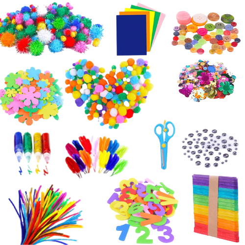 500Pcs Pipe Cleaners Craft Set,Including 100 Pcs Chenille Stems 200 Pcs Pom Poms Craft 200 Pcs Wiggle Googly Eyes Self Adhesive,Assorted Colors and Assorted Sizes for DIY Art Craft