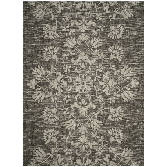 SAFAVIEH Courtyard Nina Floral Indoor/Outdoor Area Rug, Black/Light Grey, 8' x 10'