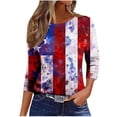 thumbnail image 3 of Conairie Womens Patriotic T Shirts Loose 3/4 Sleeve Crew Neck 4th of July Shirt With American Falg Print Blouses Pullover Outfits Red L, 3 of 7