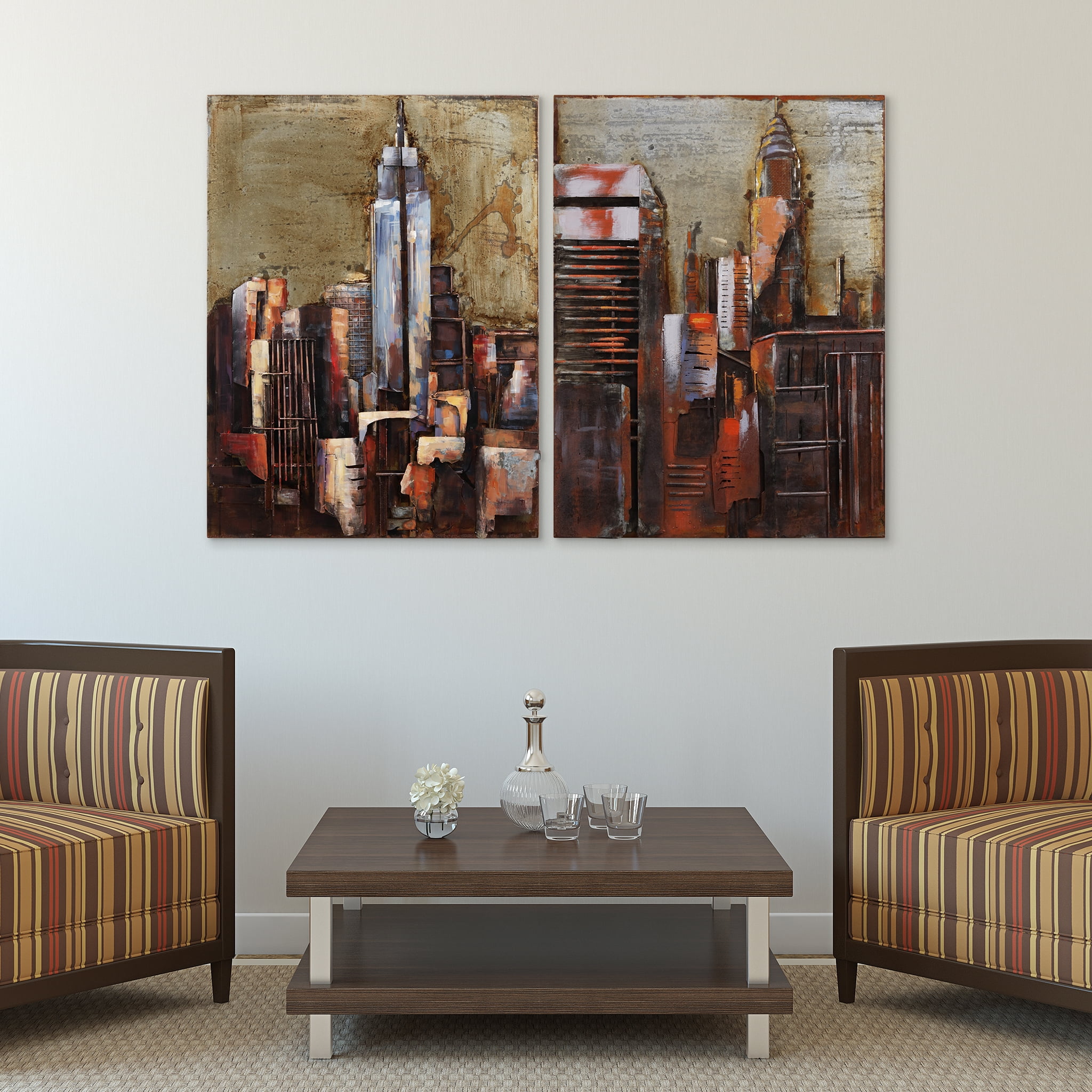 Empire Art Direct The Empire State & The Chrysler Building Hand Painted 3D Metal Wall Art, 40" x 30" each, Ready to Hang