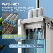 JOYMOOP Mop and Bucket with Wringer Set for Floor Cleaning and Wall Cleaner, Flat Mop and Bucket System Set with 2 Mops and 8 Large Microfiber Pads - White