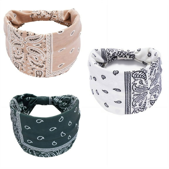DESIGNICE 3Pcs Headbands Stylish Paisley Pattern Thick Headbands for Women,Comfortable Fabric Strong Grip Head Wraps for Women,Style1,Multicolor