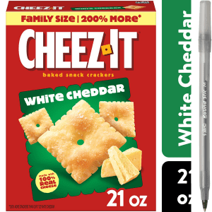 Cheez-It White Cheddar Cheese Crackers, Baked Snack Crackers, Family Size, 21 oz with pan