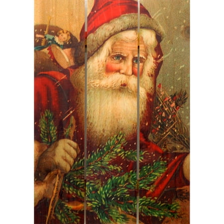 Gizaun Art 3 Piece Hat Santa Painting Print on Cedar