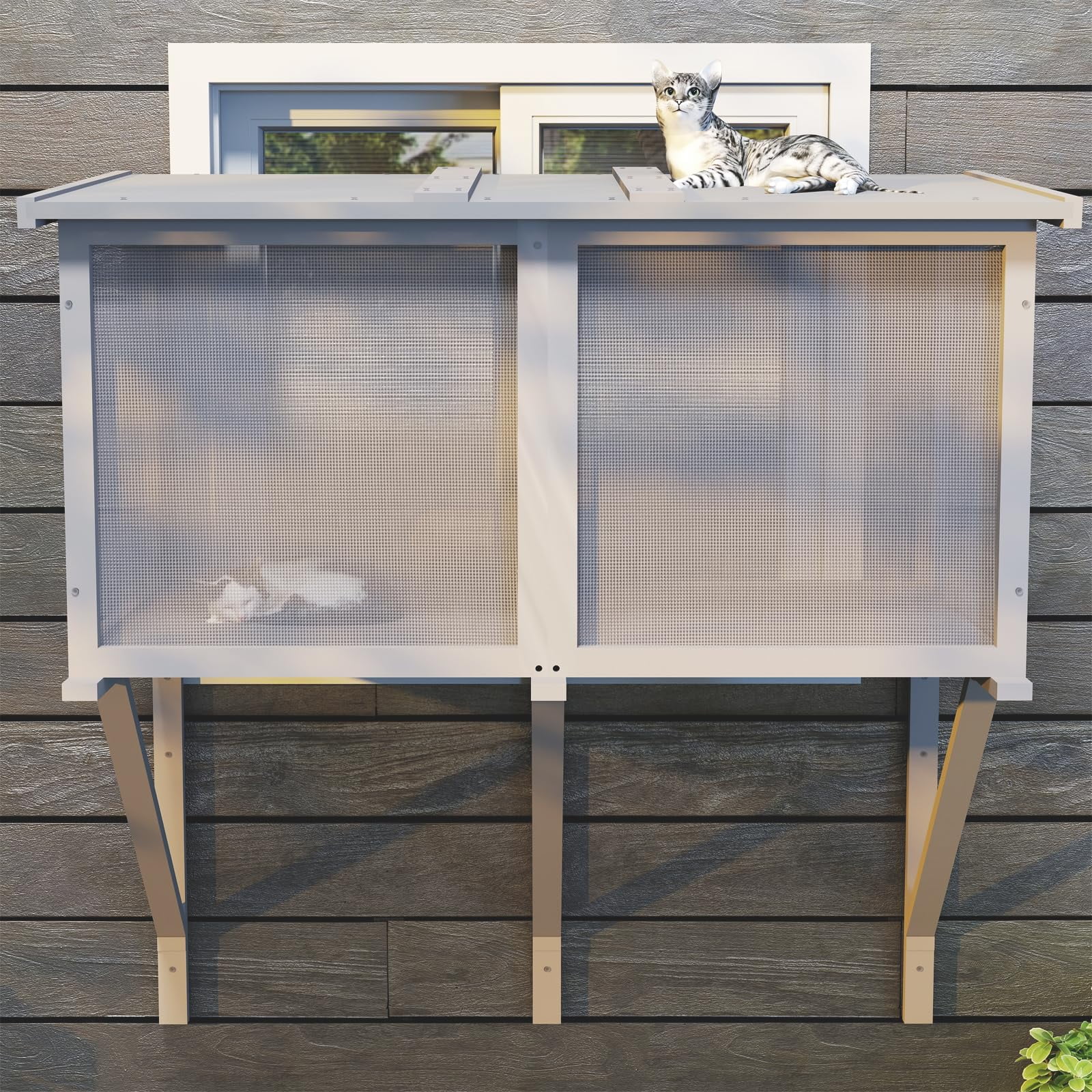 Gowoodhut 46.85" L Cat Window Box,Wooden Cat Window Enclosure for 1-3 Cats,Window Catio Outdoor Enclosure
