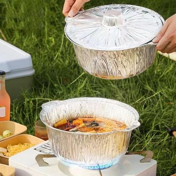 Homerr Aluminum Foil Pot with Lid Disposable Aluminum Foil Pans Aluminum Round Foil Pan with Lid Fast Even Heating Baking Food Container