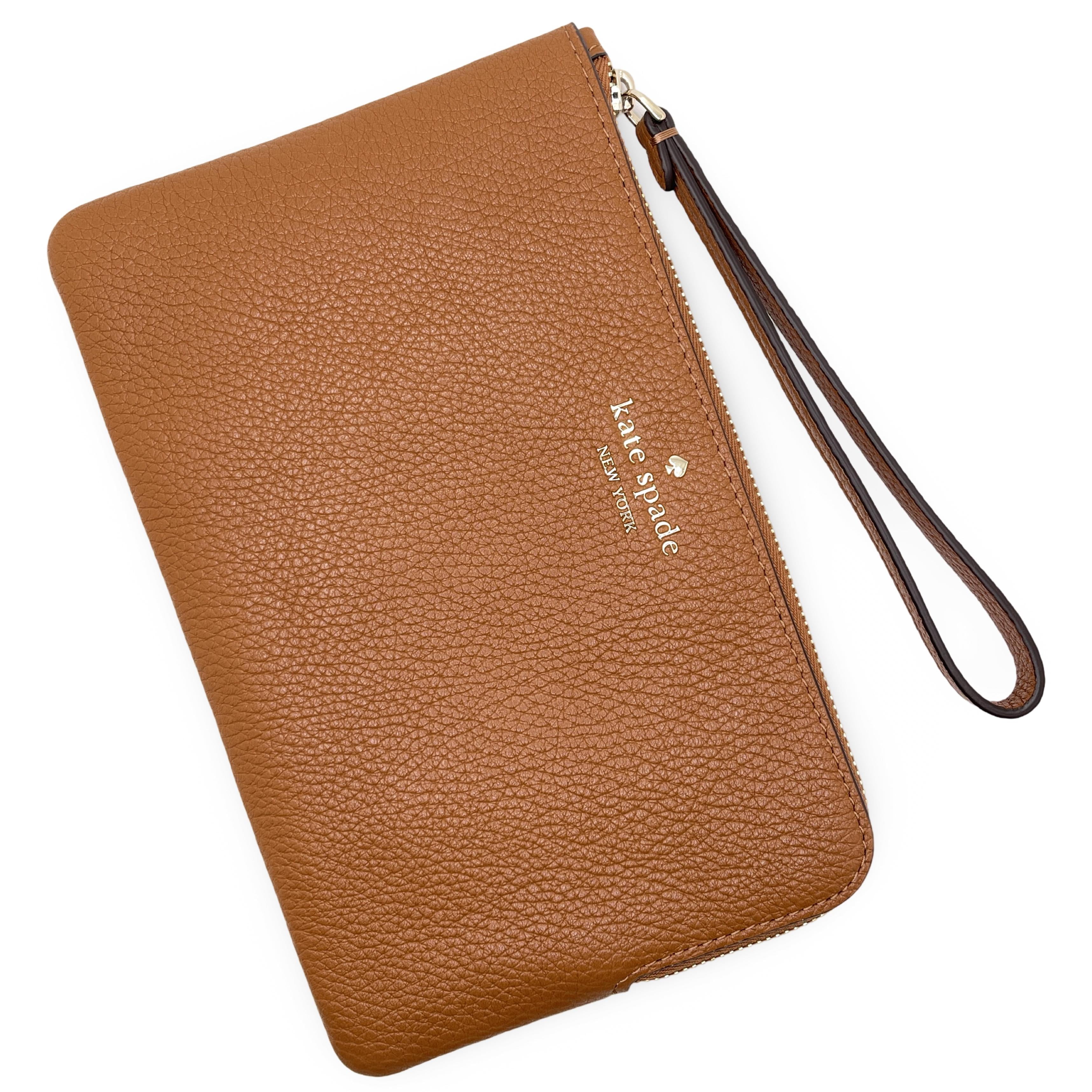 Kate Spade Brandclub Kate Spade New York Women s Leila Pebbled Leather Medium Top Zip Wristlet Warm Gingerbread