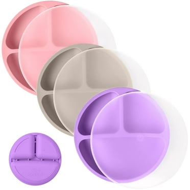 WeeSprout Baby Plates, Divided Sections, Food Grade Silicone Plates for Kids, 3-Pack, with Lids, PPG