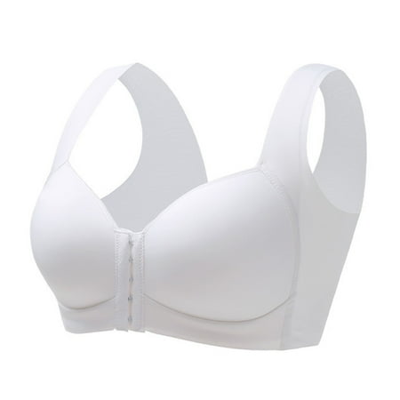 

HEVIRGO Wide Shoulder Straps Women Bra U-Shaped Back Wire Free Front Closure Full Cup Bra for Daily Wear White 34D