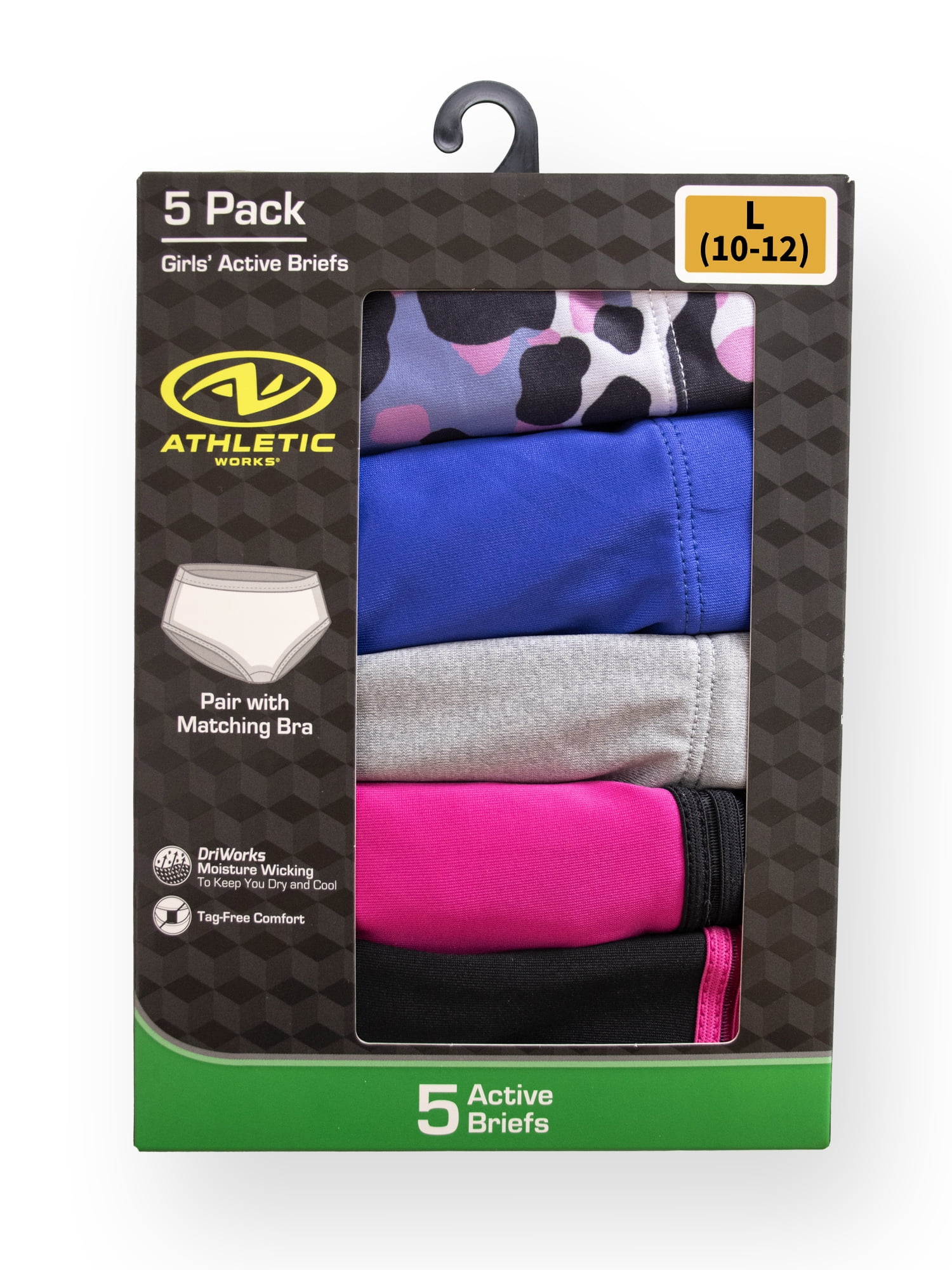 Athletic Works Girls Active Brief Underwear, 5-Pack, Sizes S-XL