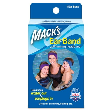 Macks Ear Band Swimming Headband, Best Swimmers Headband, Doctor Recommended to Keep Water Out and Earplugs in - Pack of