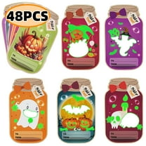 Kabuer Halloween Treat Bags Mason Jar Cards with 48 Clear Treat Bags Glown in Dark Trick-or-Treat Goodie Bags for Classroom Party Favors Supplies