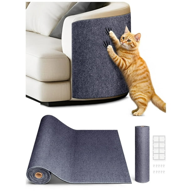 Tapete rascador para Gatos de 78.7" x 15.8", Autoadhesivo y Recortable, Ideal para Muebles, sofás o Paredes, y con Almohadillas de Repuesto para rascadores (Gris Oscuro)