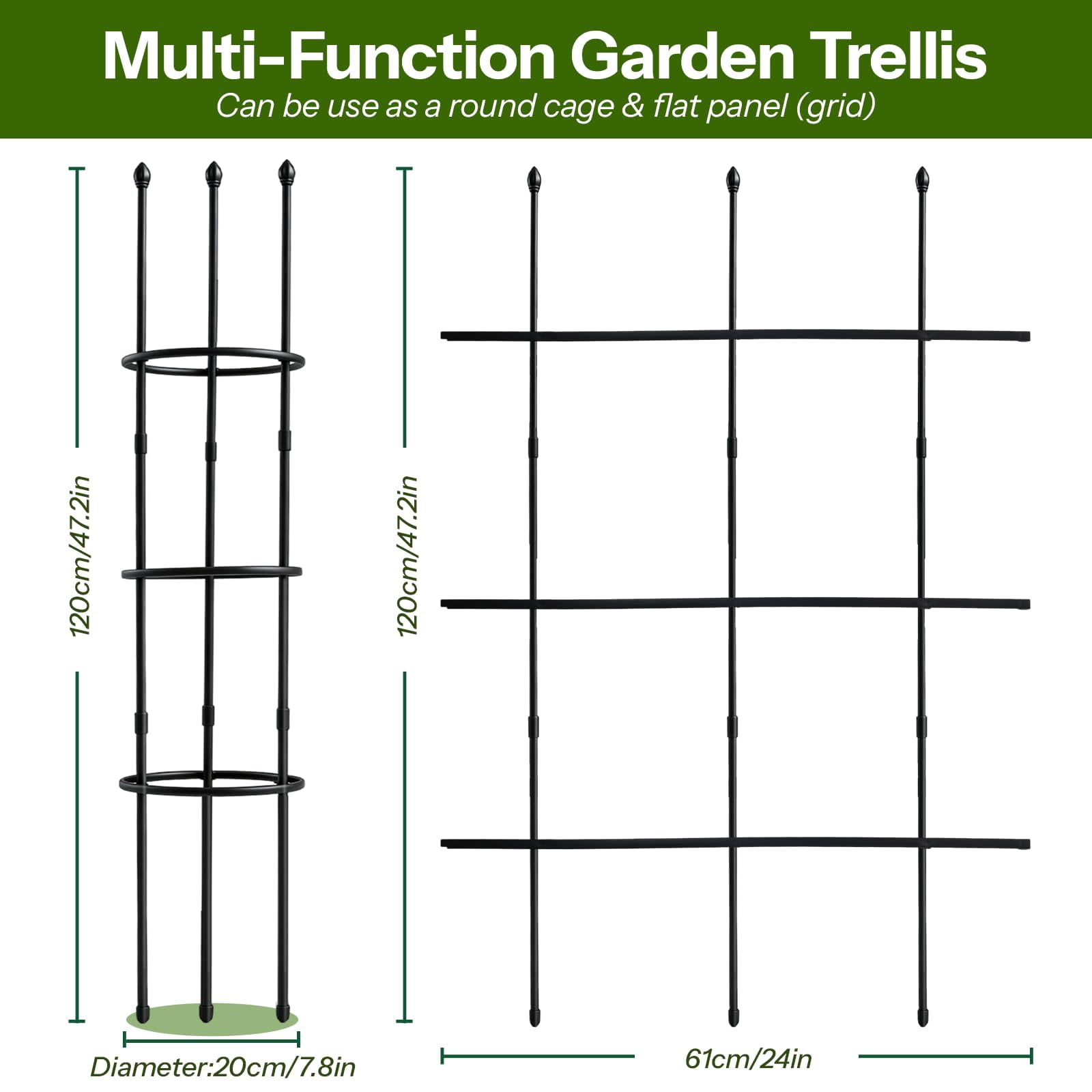 2 Pack Garden Trellis  47" For Potted Plants Tomato Cages Plant & Supports Vines Crop Climbing Indoor Outdoor Flower Vegetable Pots
