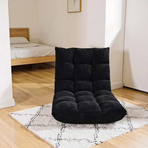 Resenkos Adjustable 14-Position Floor Chair Folding Lazy Gaming Sofa Chair-Black, Portable Floor Cushion with Back Support, 14 Angles, Coral Velvet, Ideal for Living Room, Bedroom