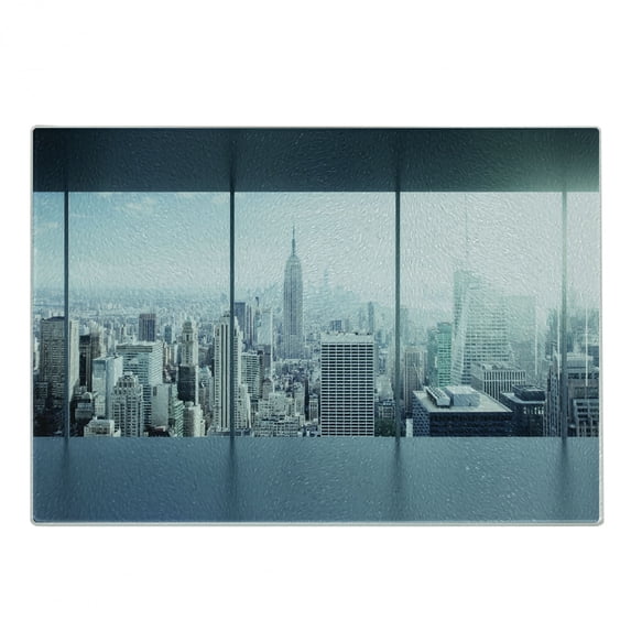 New York Cutting Board, Aerial View of a Big Crowded Modern City from the Office New York Buildings Urban, Decorative Tempered Glass Cutting and Serving Board, Small Size, Sky Blue, by Ambesonne