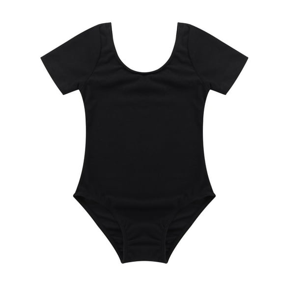 Hansber Girls' Classic Short Sleeve Ballet Leotard Dance Team Basic Ballet Dance Leotard for Toddler Black 3