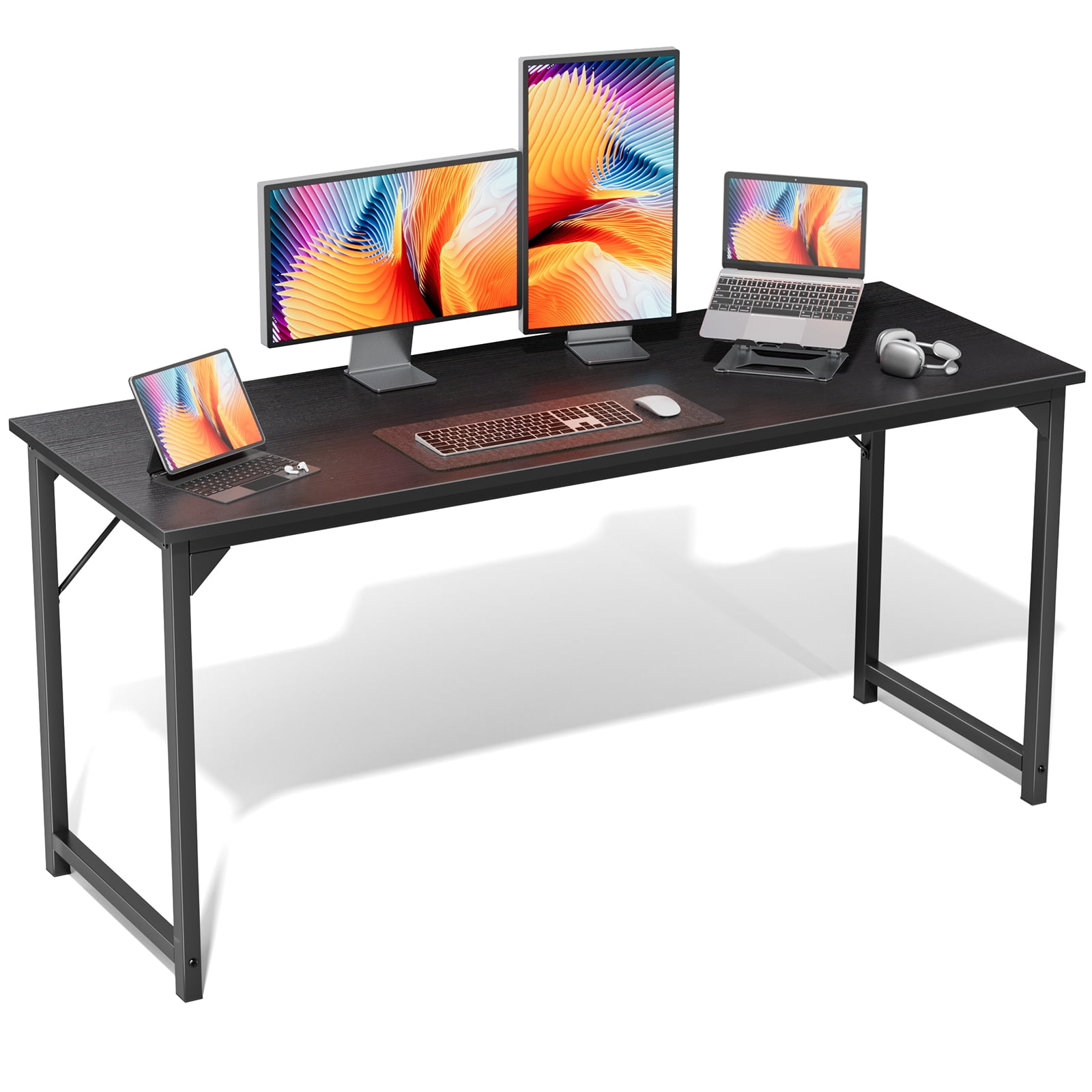 63 Inch Computer Desk for Home Office, Modern Simple Style Study Writing Table with X-Shaped Reinforcement, Sturdy Workstation for Bedroom, Black