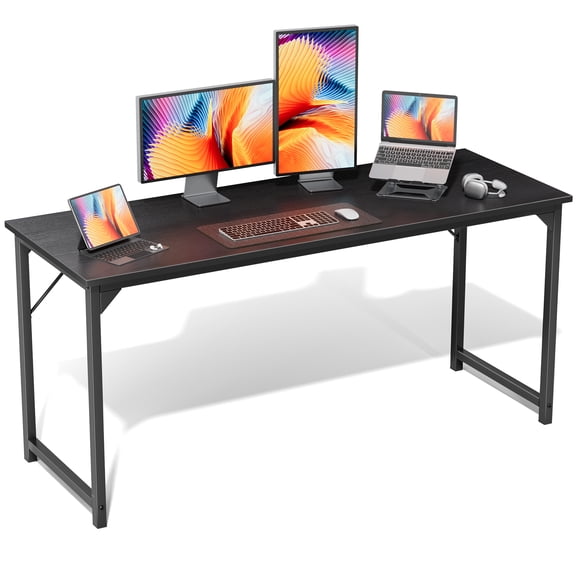 63 Inch Computer Desk for Home Office, Modern Simple Style Study Writing Table with X-Shaped Reinforcement, Sturdy Workstation for Bedroom, Black