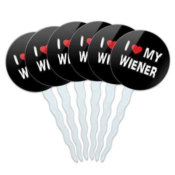 I Love My Wiener Dachshund Stylish Cupcake Picks Toppers - Set of 6
