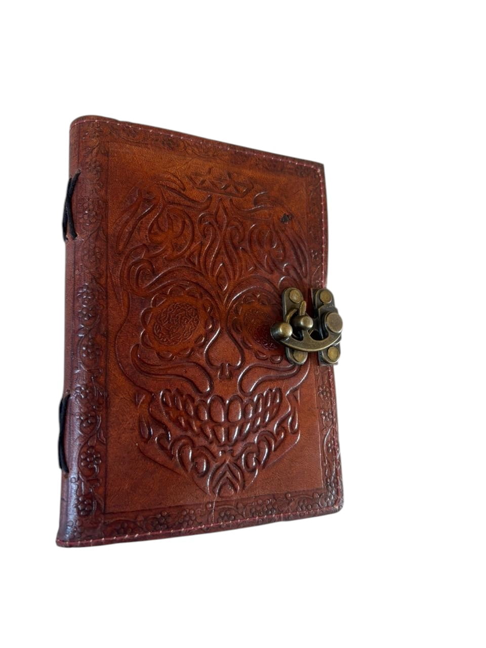 Handmade Leather Skull Journal with Lock – Vintage Diary, Handmade Deckle Edge Pages, Gothic Writing Notebook