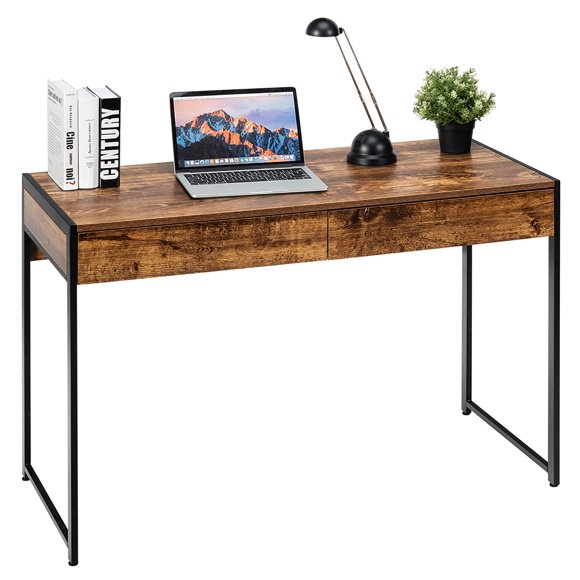 Costway 2-Drawer Computer Desk Study Table Writing Workstation Home Office Antique